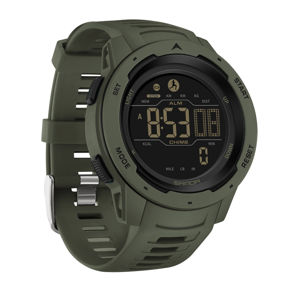 Reloj digital militar e impermeable con podómetro