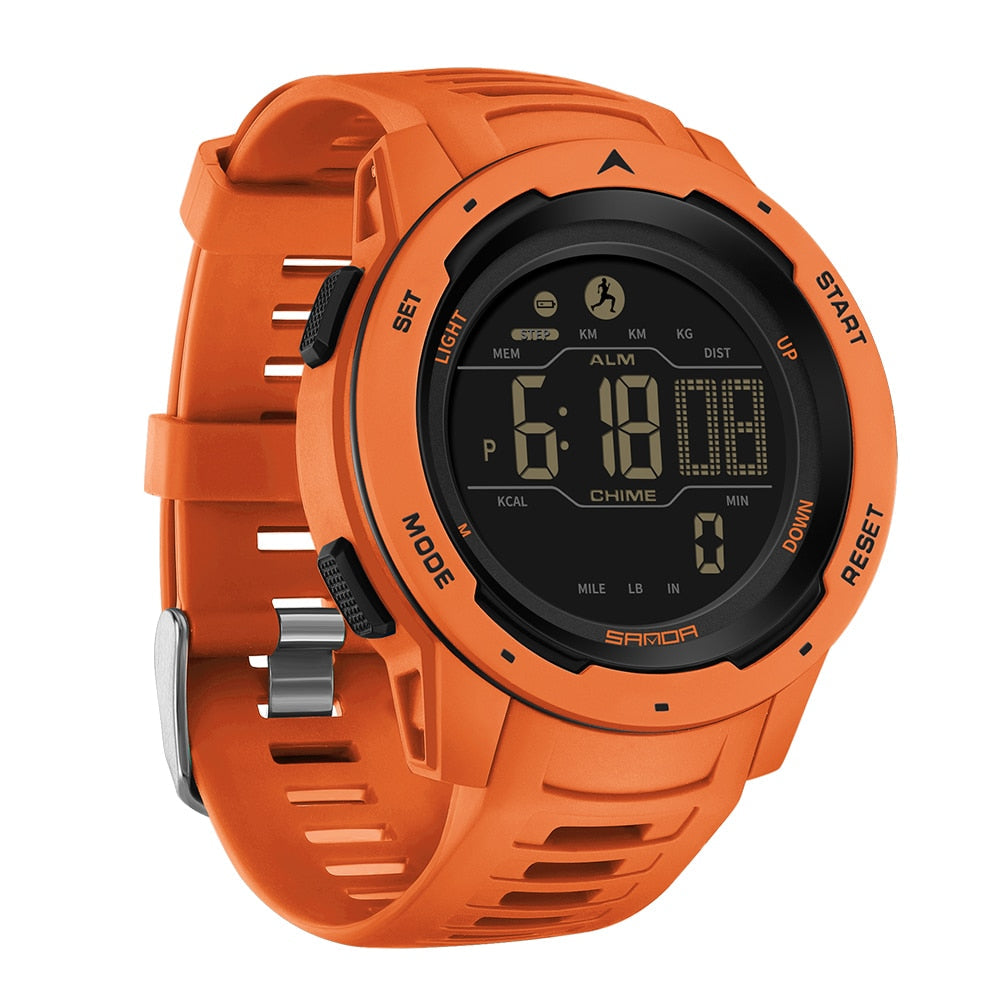 Reloj digital militar e impermeable con podómetro