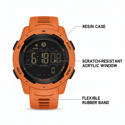 Reloj digital militar e impermeable con podómetro