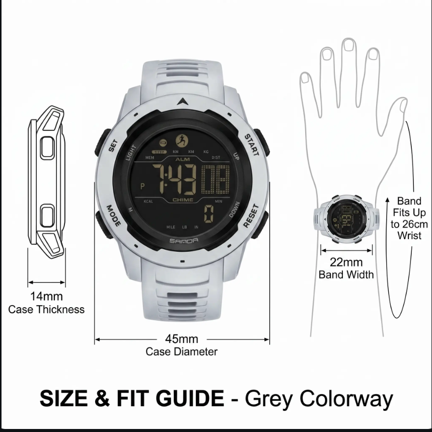 Reloj digital militar e impermeable con podómetro