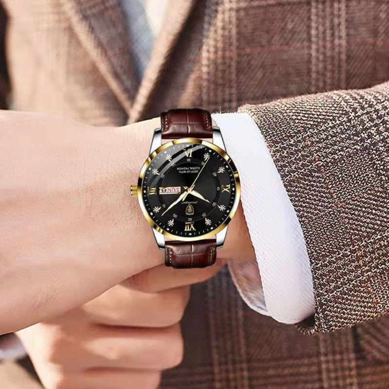 Reloj impermeable y luminoso para hombre – Diseño clásico de acero inoxidable con esfera que brilla en la oscuridad