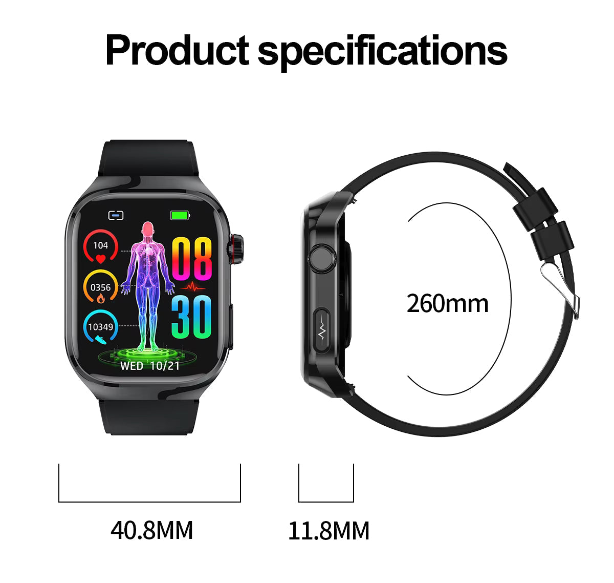 Reloj NexaPulse de Azúcar en Sangre, ECG, Ácido Úrico, Bluetooth