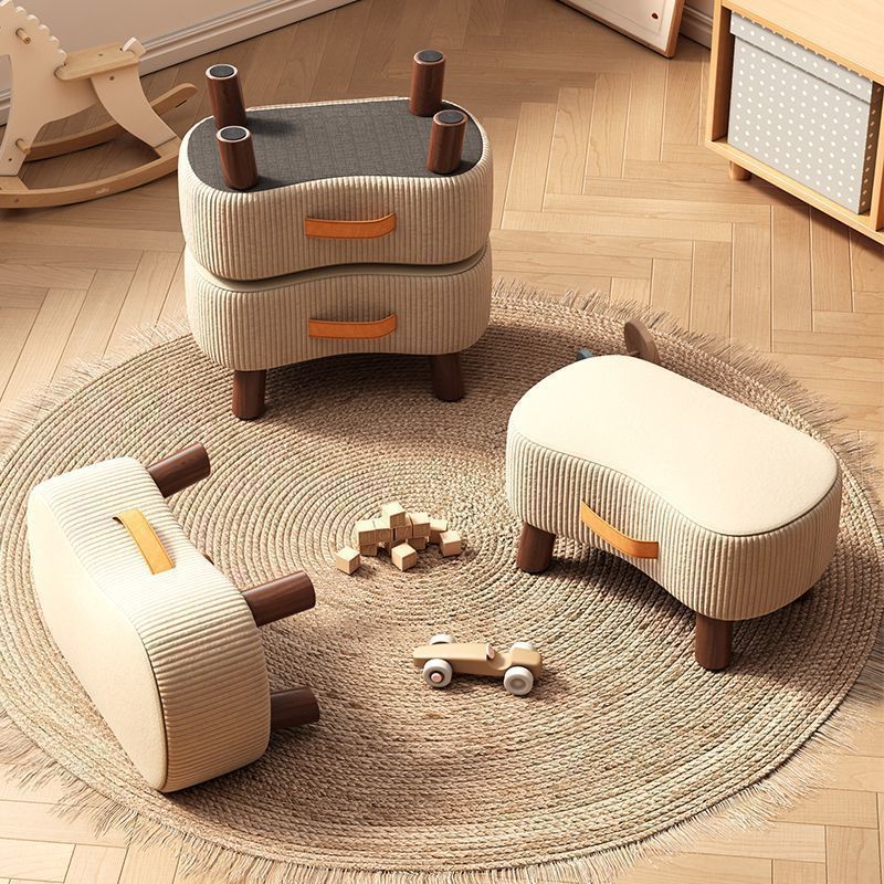 Reposapiés rectangular portátil de estilo nórdico contemporáneo en tejido sintético y madera de pino sin respaldo ni reposabrazos para salón