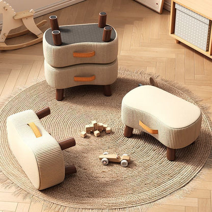 Reposapiés rectangular portátil de estilo nórdico contemporáneo en tejido sintético y madera de pino sin respaldo ni reposabrazos para salón