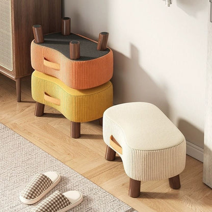 Reposapiés rectangular portátil de estilo nórdico contemporáneo en tejido sintético y madera de pino sin respaldo ni reposabrazos para salón