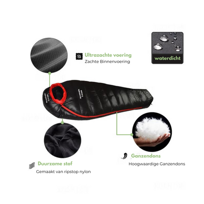 Saco de Dormir Invierno ArcticNest – Saco de Plumas -20°C para Frío Extremo, Ligero y Impermeable