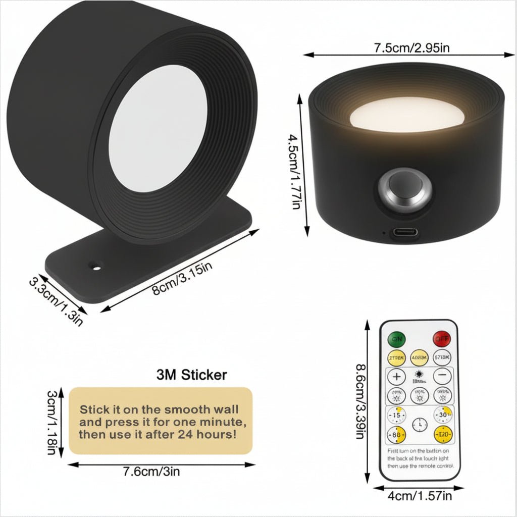 SCANDIGLOW – Lámpara de Pared Nórdica Inalámbrica con Control Remoto