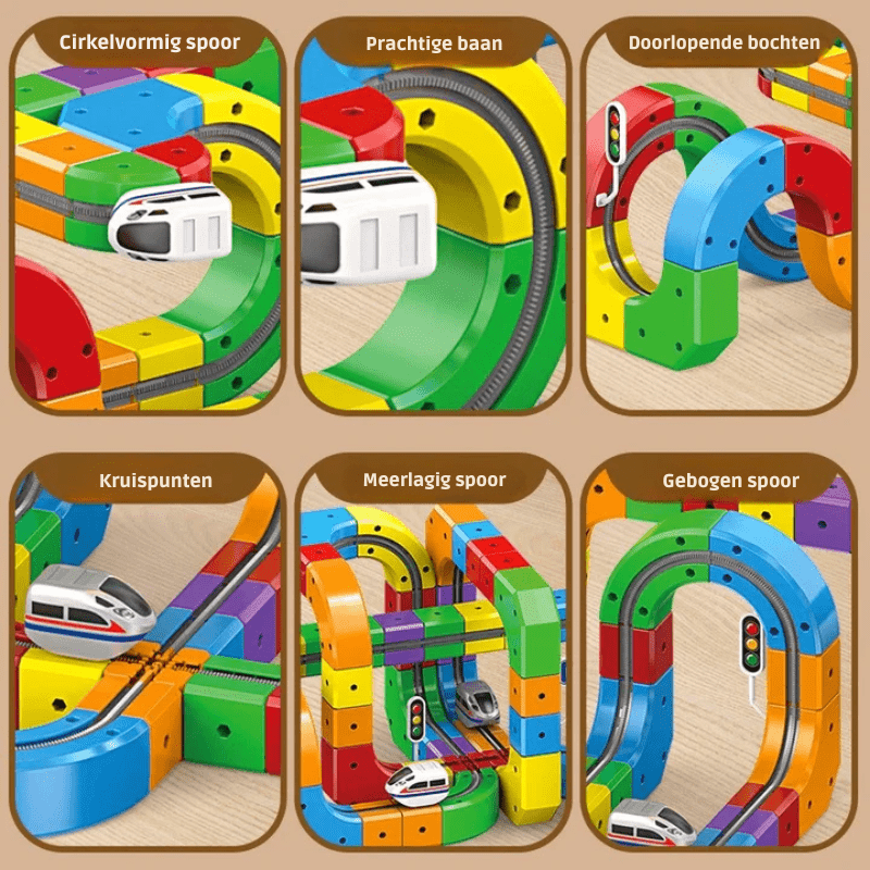 Set de construcción de circuito de tren 3D para niños con locomotora recargable