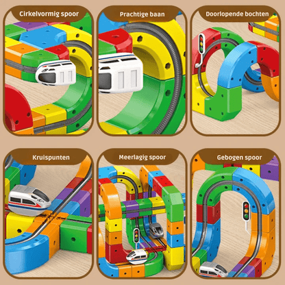 Set de construcción de circuito de tren 3D para niños con locomotora recargable