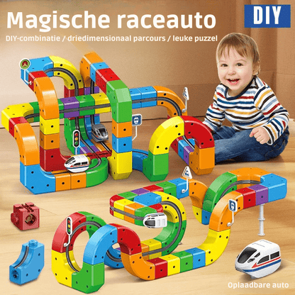 Set de construcción de circuito de tren 3D para niños con locomotora recargable