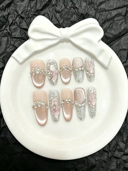Set de uñas postizas adhesivas con pedrería