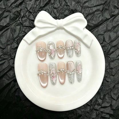 Set de uñas postizas adhesivas con pedrería