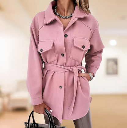 Sobrecamisa abotonada para mujer con cinturón de lazada
