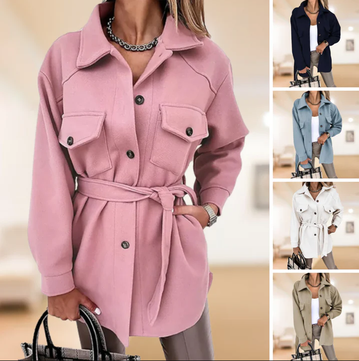 Sobrecamisa abotonada para mujer con cinturón de lazada