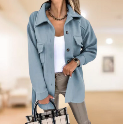 Sobrecamisa abotonada para mujer con cinturón de lazada