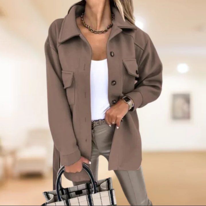 Sobrecamisa abotonada para mujer con cinturón de lazada