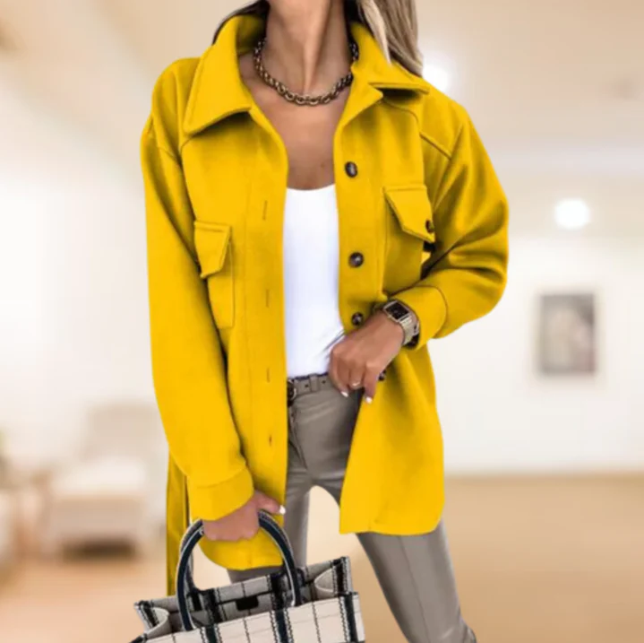 Sobrecamisa abotonada para mujer con cinturón de lazada