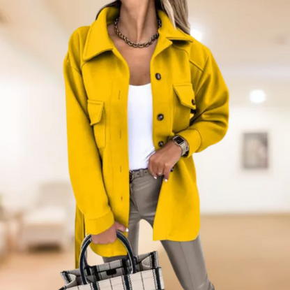 Sobrecamisa abotonada para mujer con cinturón de lazada