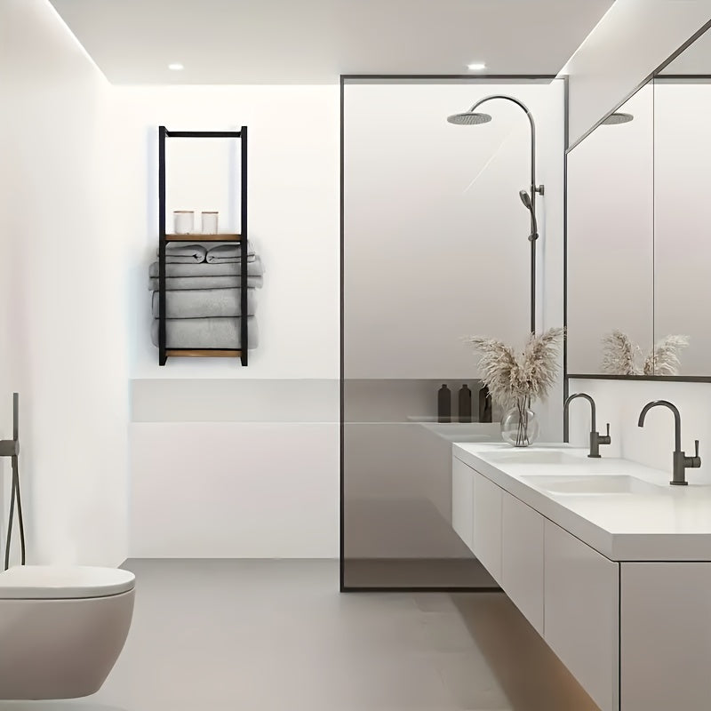 Soporte de Toallas de Metal Montado en la Pared con Estante de Baño Impermeable