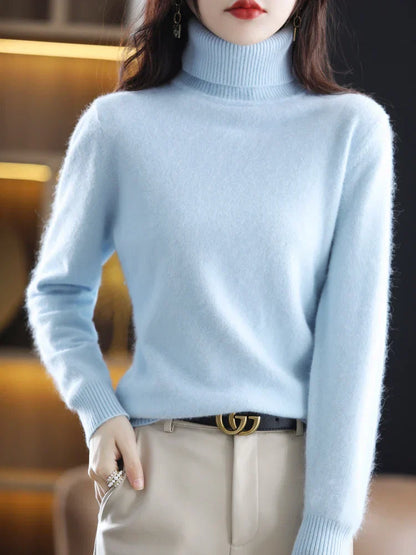 Suéter de Cuello Alto 100% Cachemira para Mujer, Cálido, Ajustado, Tejido en 23 Colores