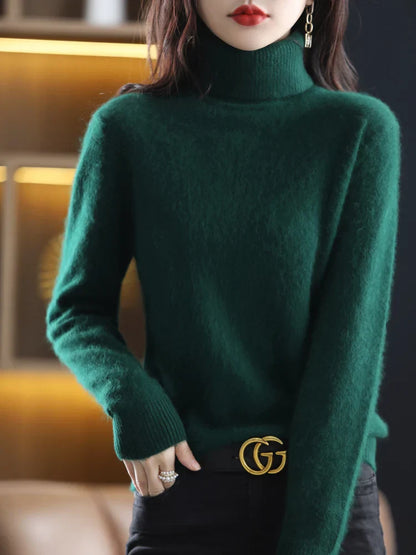 Suéter de Cuello Alto 100% Cachemira para Mujer, Cálido, Ajustado, Tejido en 23 Colores