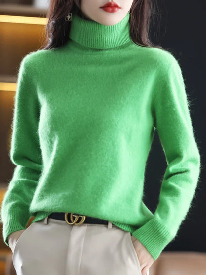 Suéter de Cuello Alto 100% Cachemira para Mujer, Cálido, Ajustado, Tejido en 23 Colores