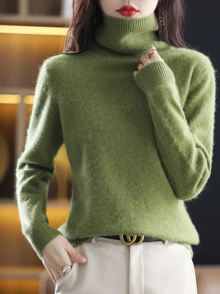 Suéter de Cuello Alto 100% Cachemira para Mujer, Cálido, Ajustado, Tejido en 23 Colores