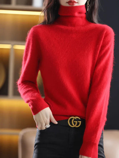 Suéter de Cuello Alto 100% Cachemira para Mujer, Cálido, Ajustado, Tejido en 23 Colores