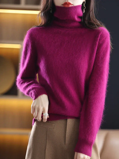 Suéter de Cuello Alto 100% Cachemira para Mujer, Cálido, Ajustado, Tejido en 23 Colores