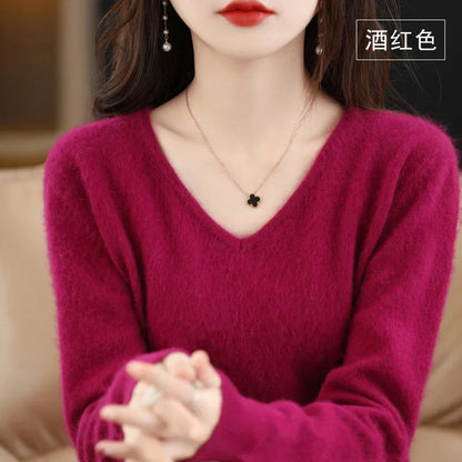 Suéter de V-Neck 100% Cachemira LunaWeave para Mujeres Ajustado