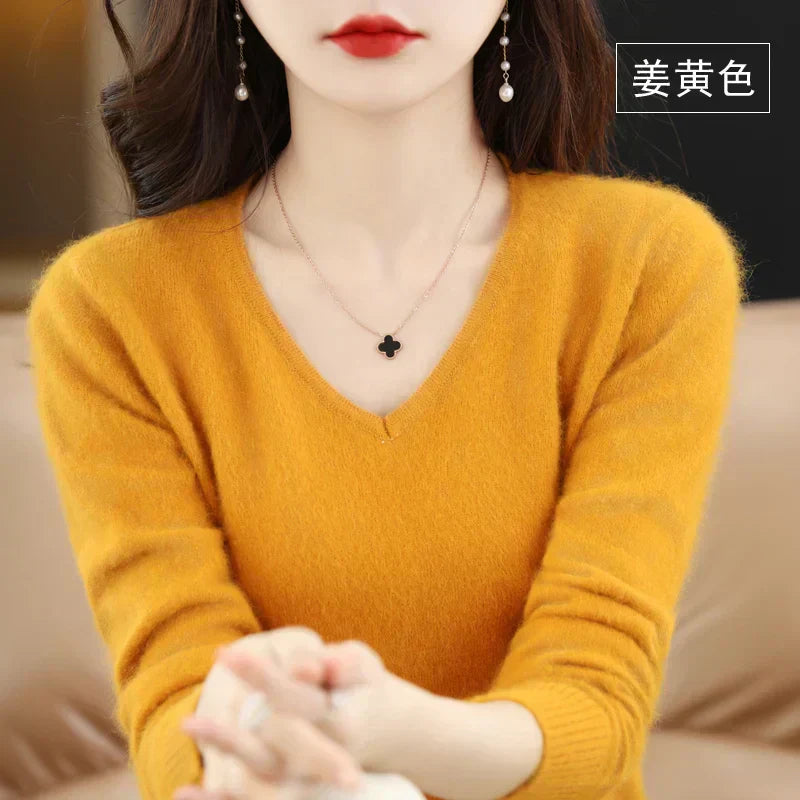 Suéter de V-Neck 100% Cachemira LunaWeave para Mujeres Ajustado