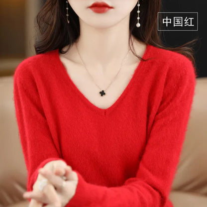 Suéter de V-Neck 100% Cachemira LunaWeave para Mujeres Ajustado