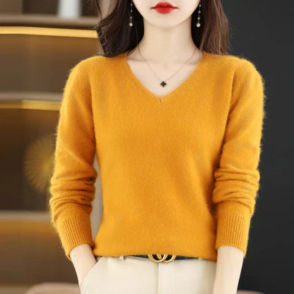 Suéter de V-Neck 100% Cachemira LunaWeave para Mujeres Ajustado