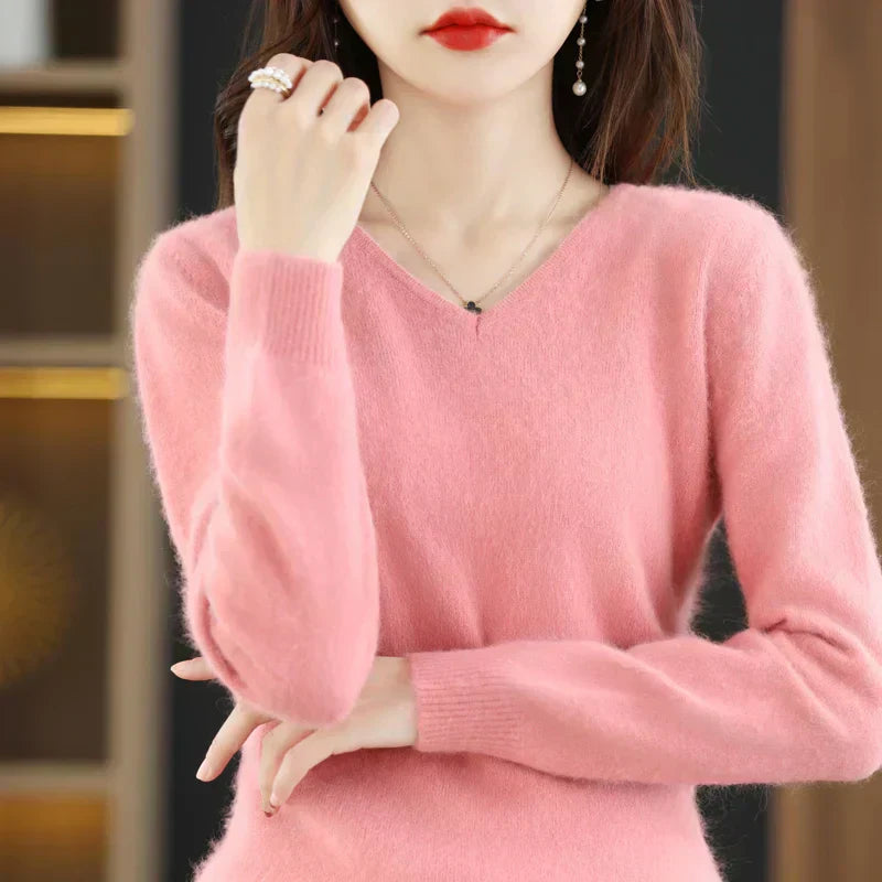 Suéter de V-Neck 100% Cachemira LunaWeave para Mujeres Ajustado