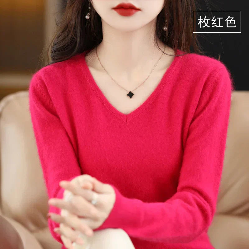 Suéter de V-Neck 100% Cachemira LunaWeave para Mujeres Ajustado