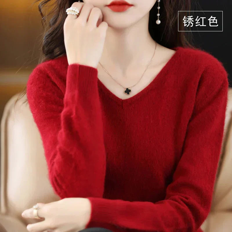 Suéter de V-Neck 100% Cachemira LunaWeave para Mujeres Ajustado