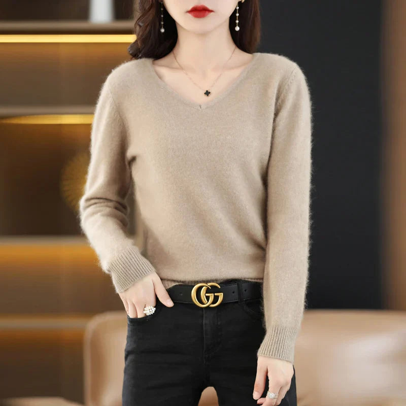 Suéter de V-Neck 100% Cachemira LunaWeave para Mujeres Ajustado