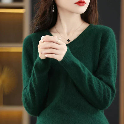 Suéter de V-Neck 100% Cachemira LunaWeave para Mujeres Ajustado