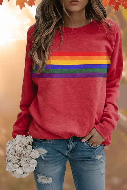 Sudadera cómoda con rayas arcoíris para mujer