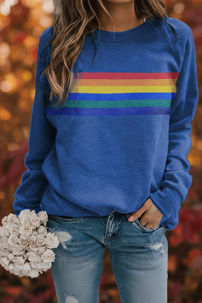 Sudadera cómoda con rayas arcoíris para mujer