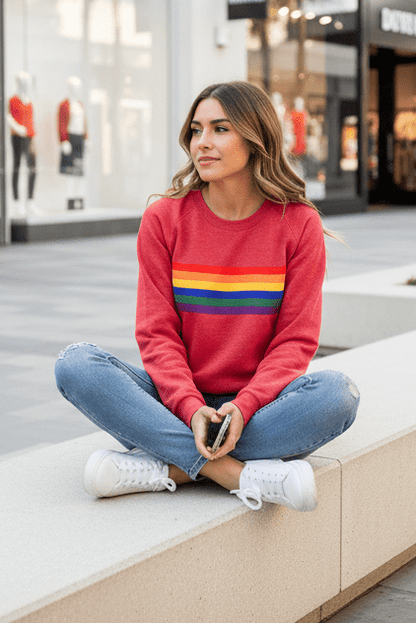 Sudadera cómoda con rayas arcoíris para mujer