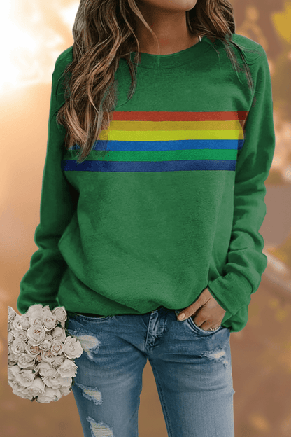 Sudadera cómoda con rayas arcoíris para mujer