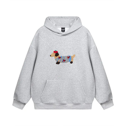 Sudadera con Capucha Cálida Hecha de Mezcla de Algodón con Dachshund Bordado para la Comodidad Otoñal