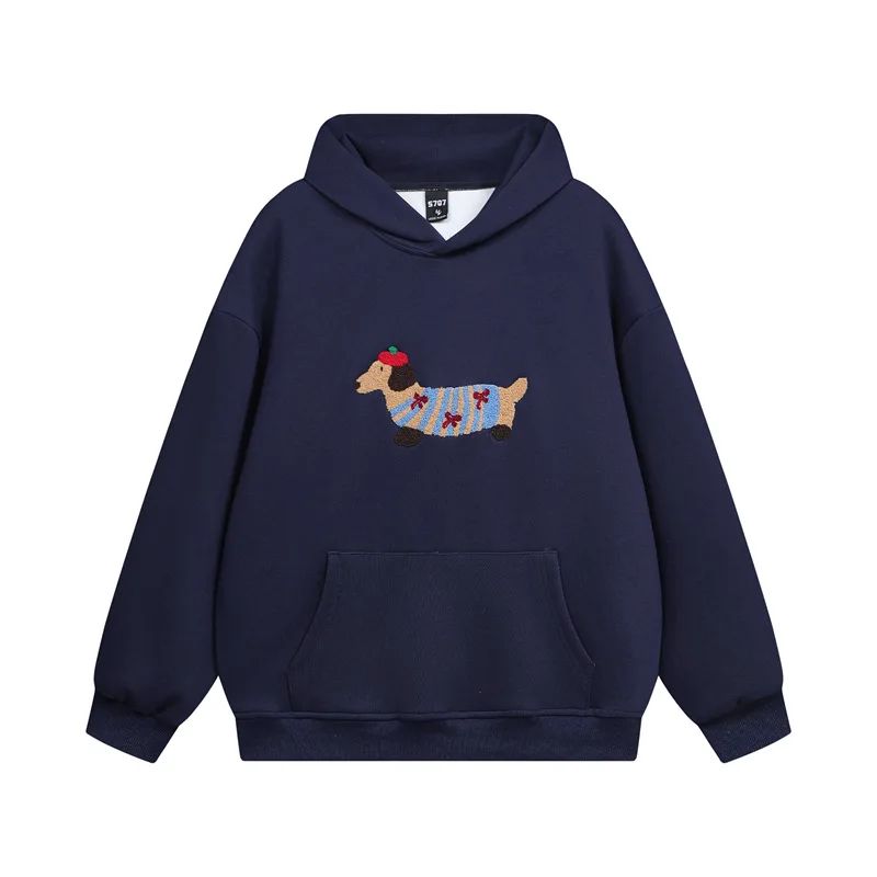 Sudadera con Capucha Cálida Hecha de Mezcla de Algodón con Dachshund Bordado para la Comodidad Otoñal
