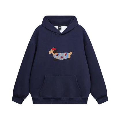 Sudadera con Capucha Cálida Hecha de Mezcla de Algodón con Dachshund Bordado para la Comodidad Otoñal