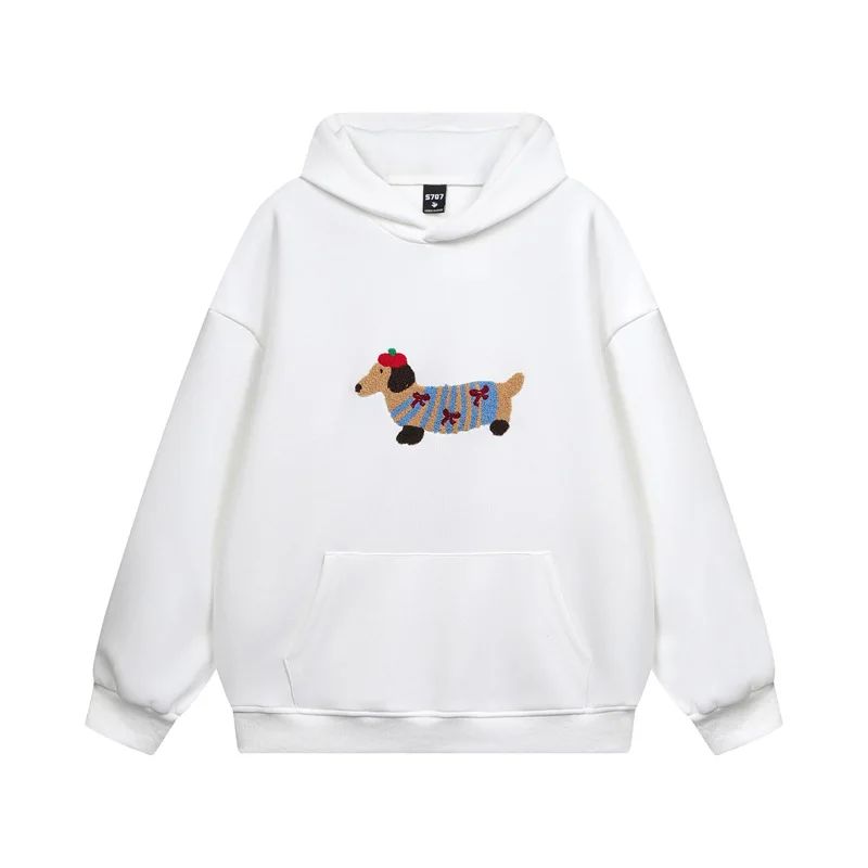 Sudadera con Capucha Cálida Hecha de Mezcla de Algodón con Dachshund Bordado para la Comodidad Otoñal