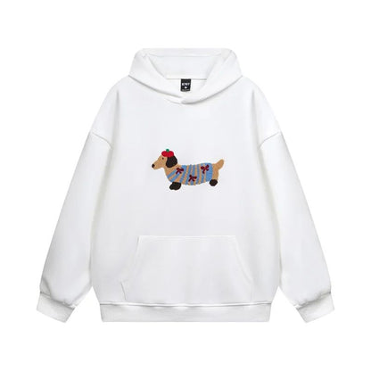 Sudadera con Capucha Cálida Hecha de Mezcla de Algodón con Dachshund Bordado para la Comodidad Otoñal