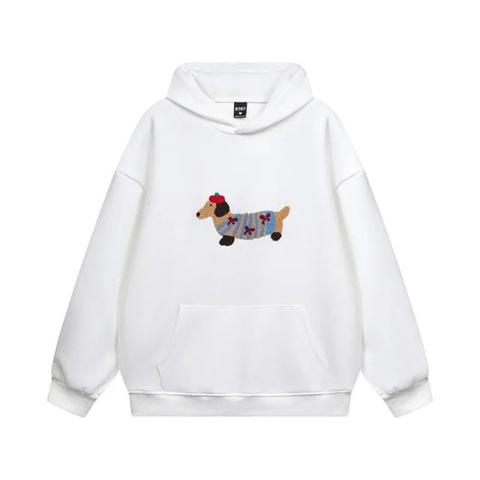 Sudadera con Capucha Cálida Hecha de Mezcla de Algodón con Dachshund Bordado para la Comodidad Otoñal