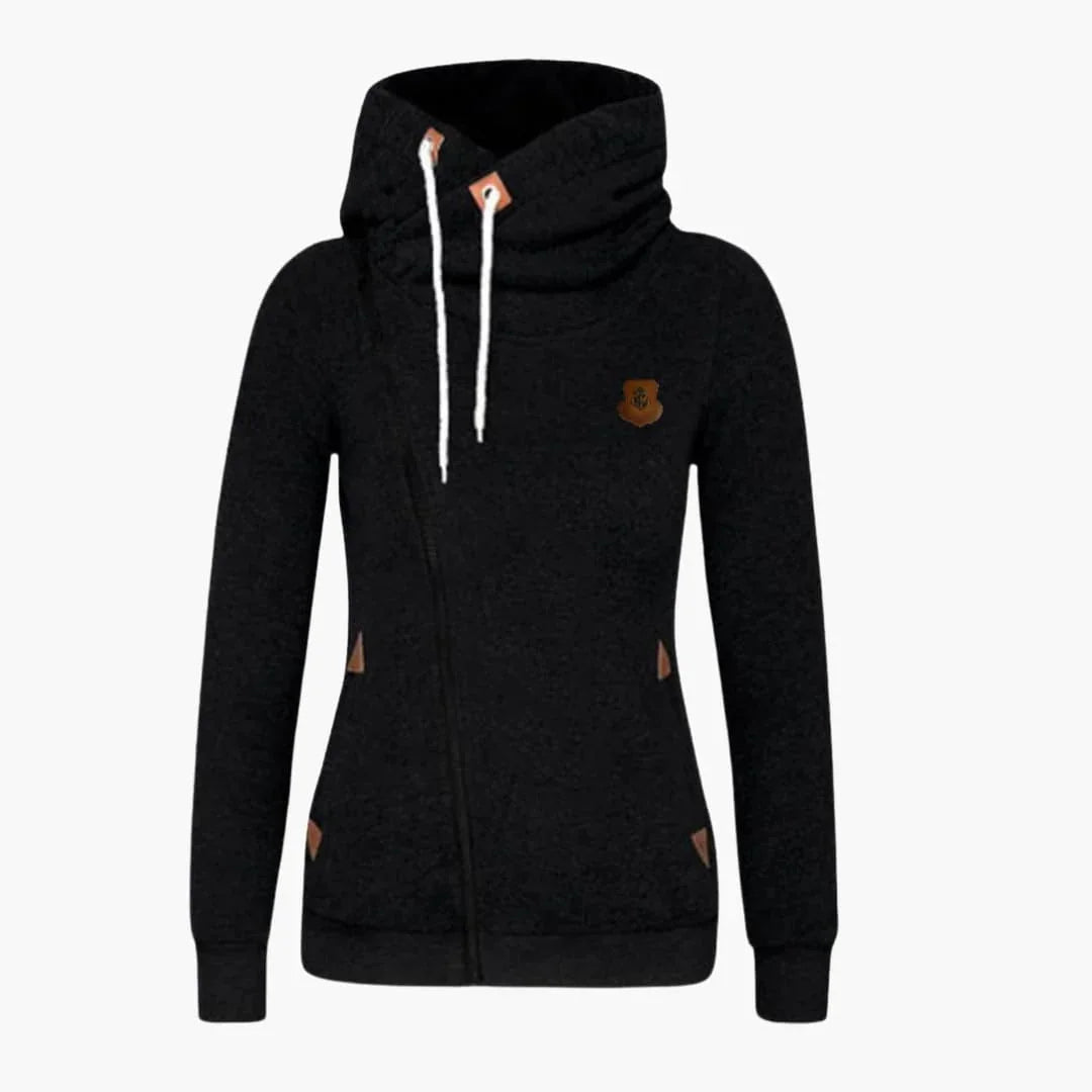 Sudadera con cremallera y capucha con cordón para mujer
