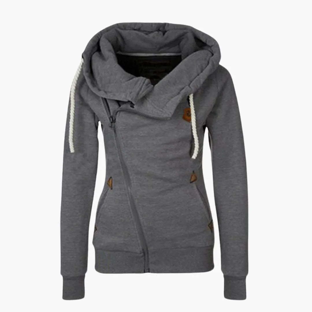 Sudadera con cremallera y capucha con cordón para mujer